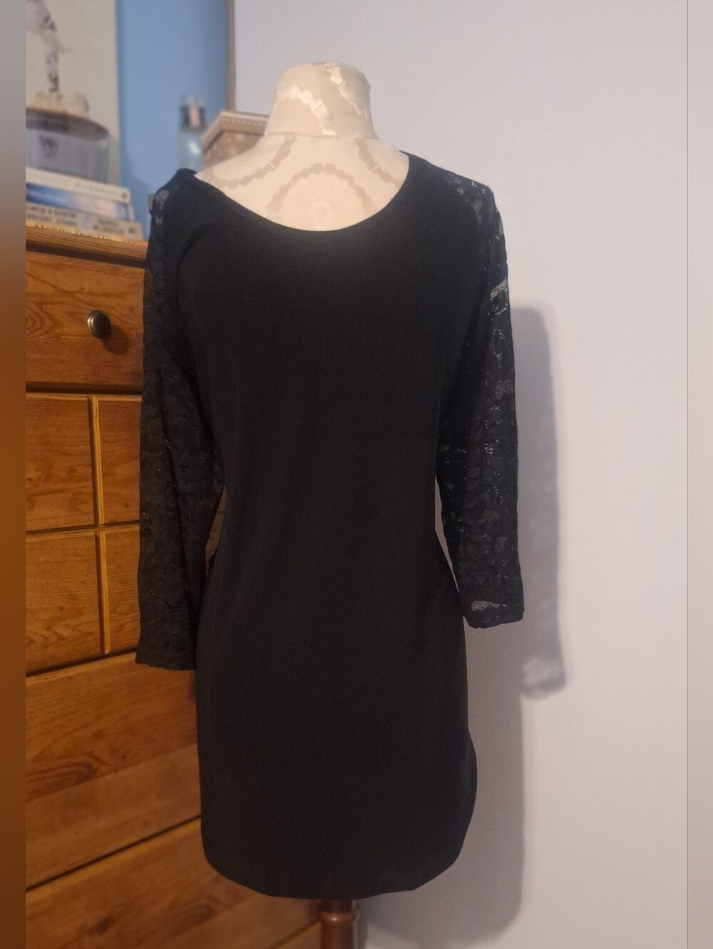 Sympli Black Tunic- Lace Sleeves